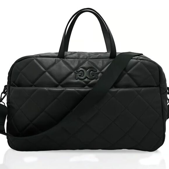 Quilted Black Vegan Leather Weekender Bag 19"W x 11.25 H x 5" D - Picture 1 of 13